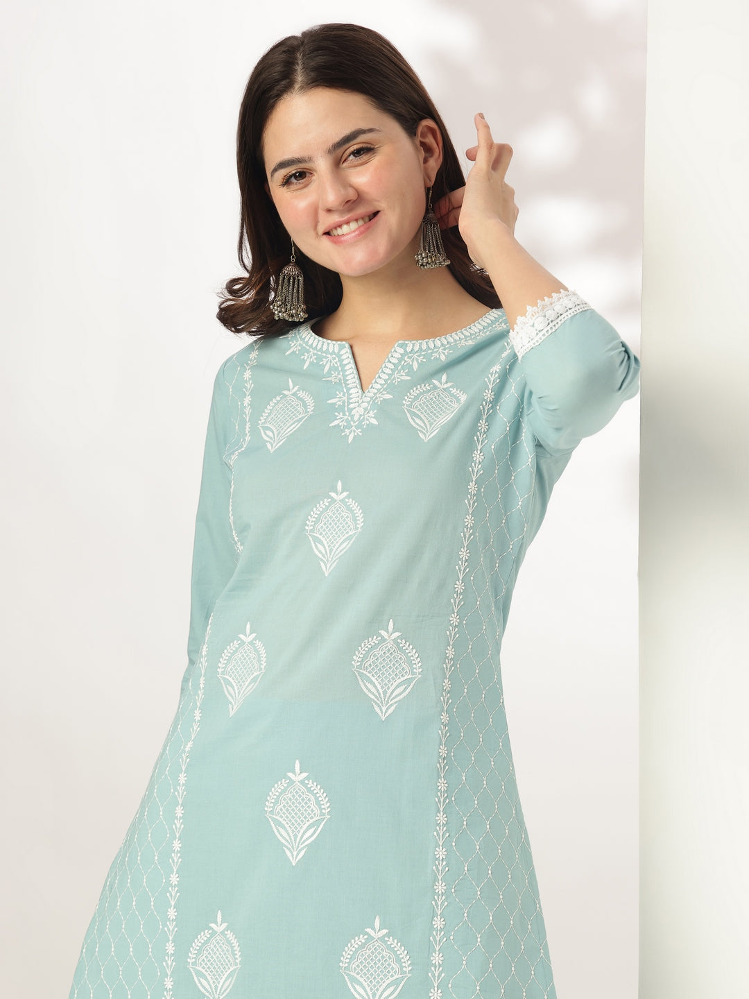 Janasya Light Cotton Embroidered Straight Kurta Set