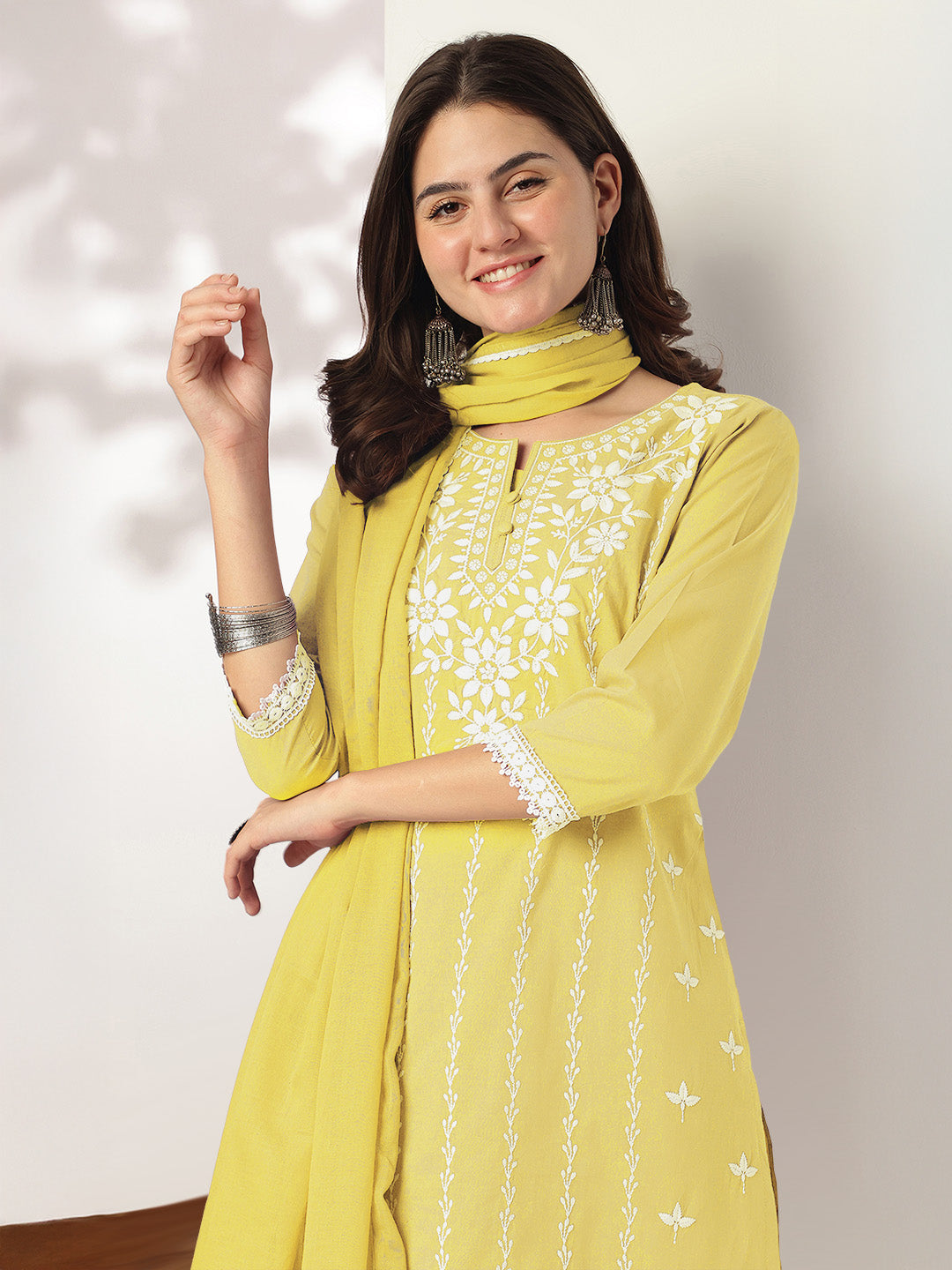 Janasya Light Cotton Embroidered Straight Kurta Set