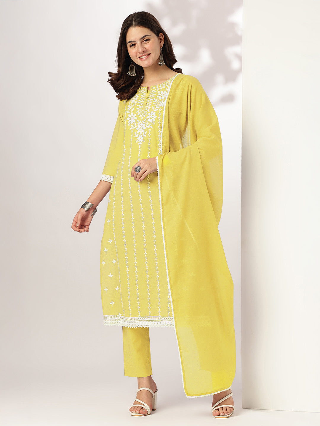 Janasya Light Cotton Embroidered Straight Kurta Set