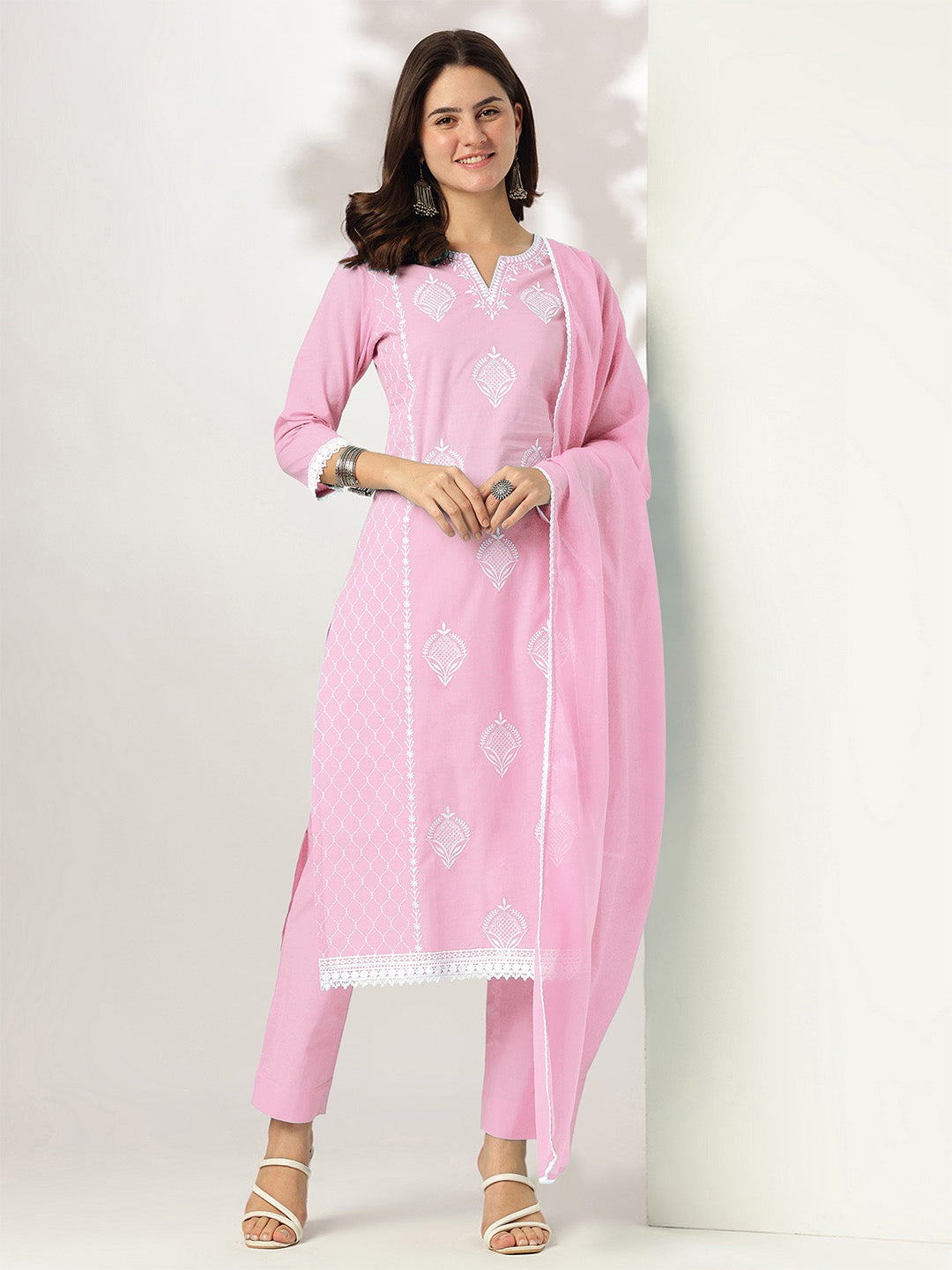 Janasya Light Cotton Embroidered Straight Kurta Set