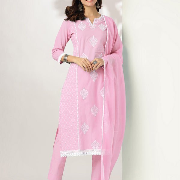 Janasya Light Cotton Embroidered Straight Kurta Set