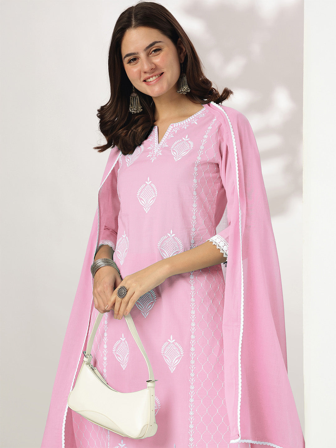 Janasya Light Cotton Embroidered Straight Kurta Set