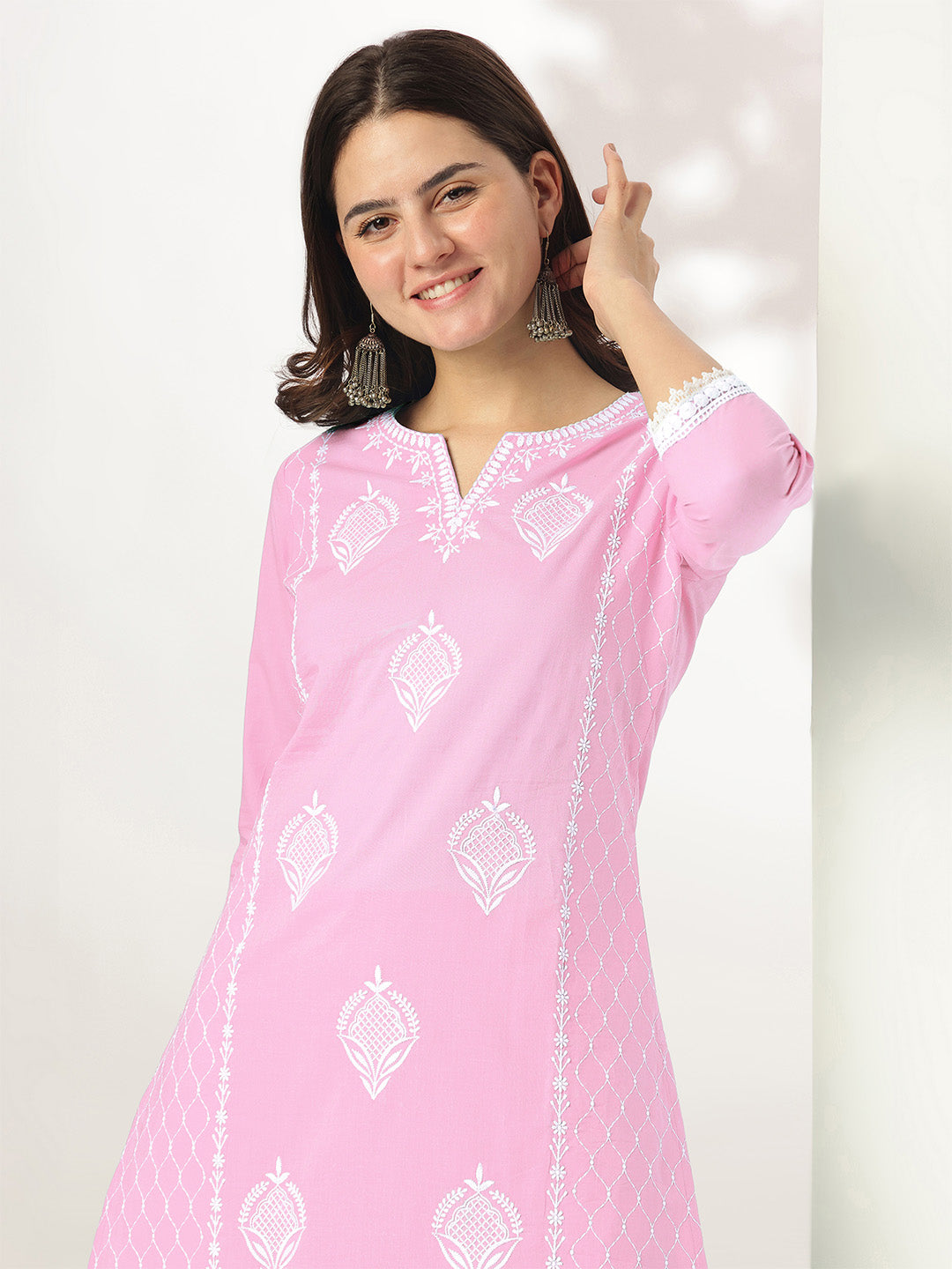 Janasya Light Cotton Embroidered Straight Kurta Set