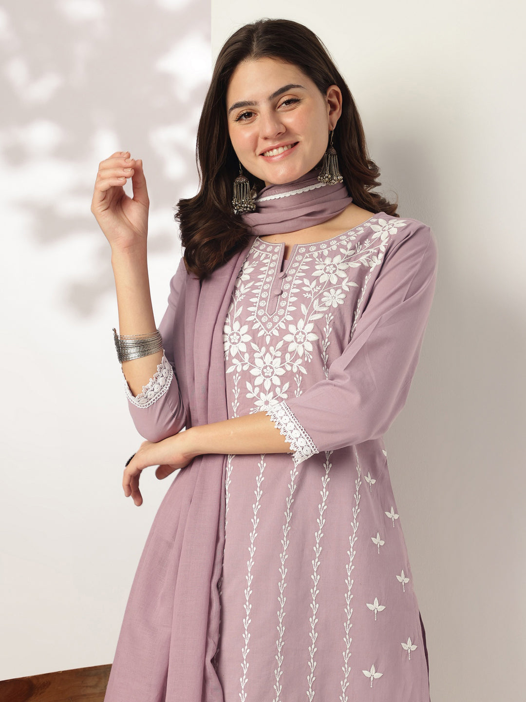 Janasya Light Cotton Embroidered Straight Kurta Set