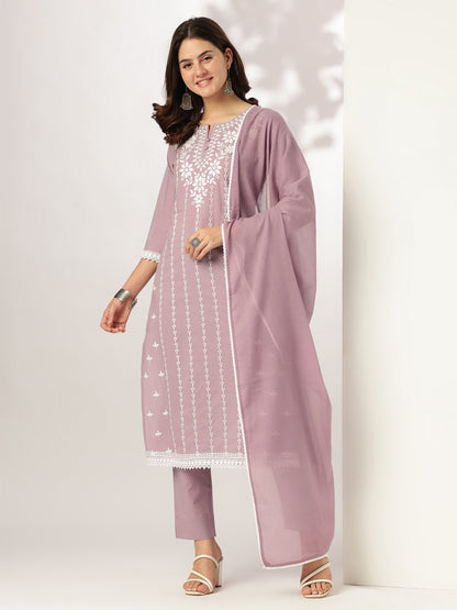 Janasya Light Cotton Embroidered Straight Kurta Set - Distacart