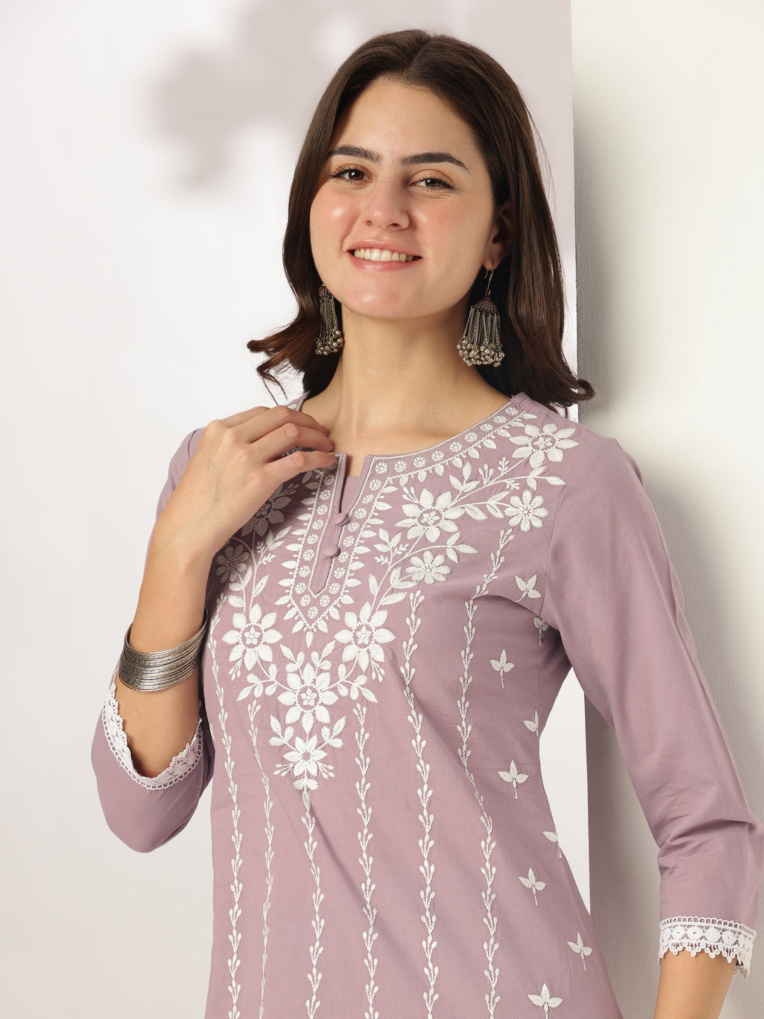 Janasya Light Cotton Embroidered Straight Kurta Set