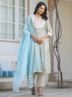 Thumbnail for Janasya Light Cotton Yoke Embroidery A-Line Kurta Set