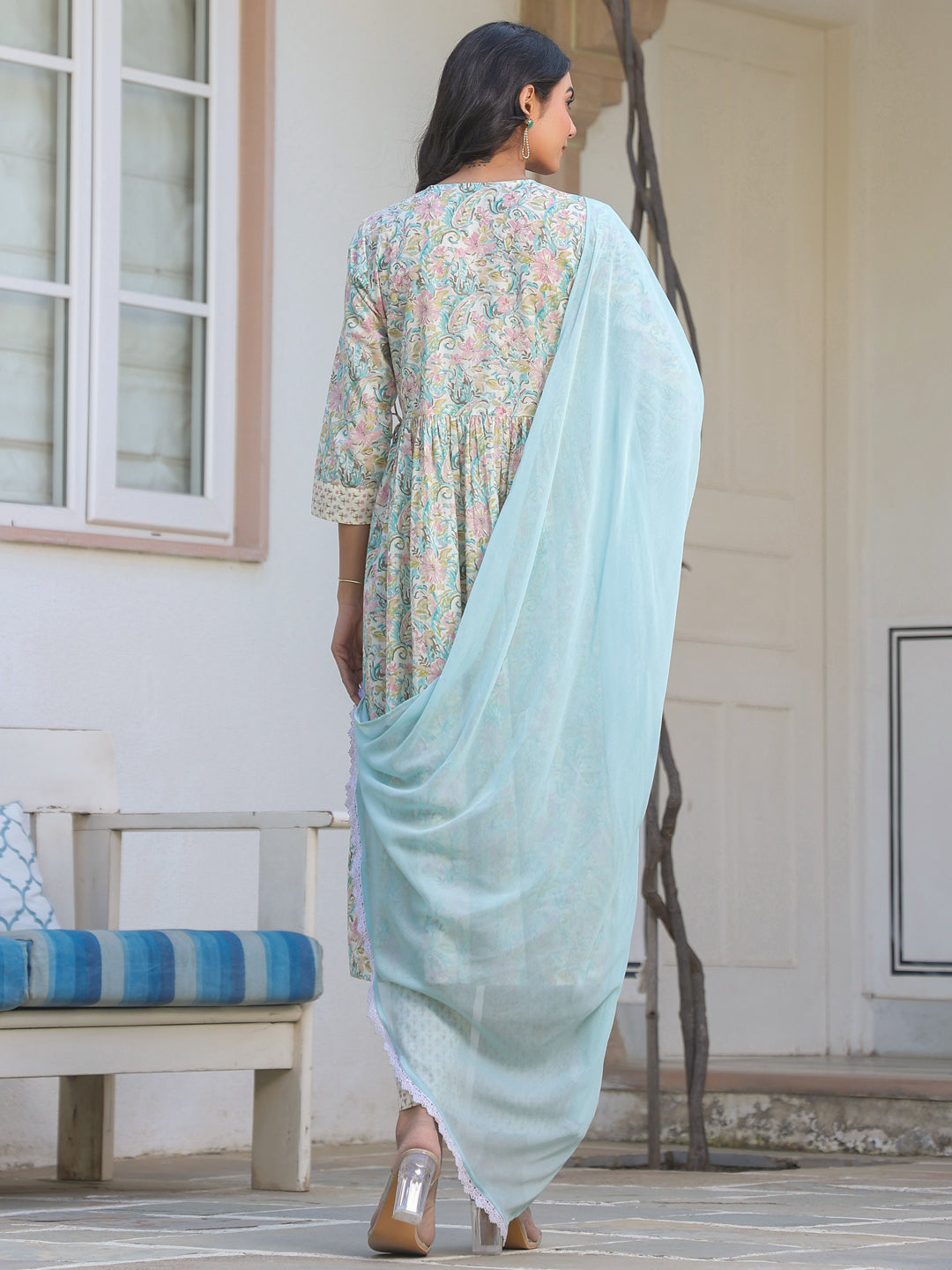 Janasya Light Cotton Yoke Embroidery A-Line Kurta Set