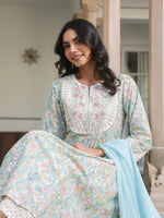 Thumbnail for Janasya Light Cotton Yoke Embroidery A-Line Kurta Set