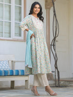 Thumbnail for Janasya Light Cotton Yoke Embroidery A-Line Kurta Set