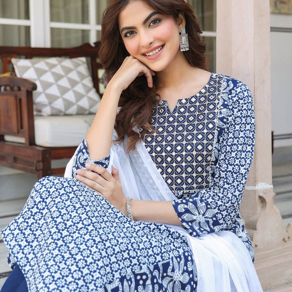 Janasya Dark Rayon Floral A-Line Kurta Set - Distacart