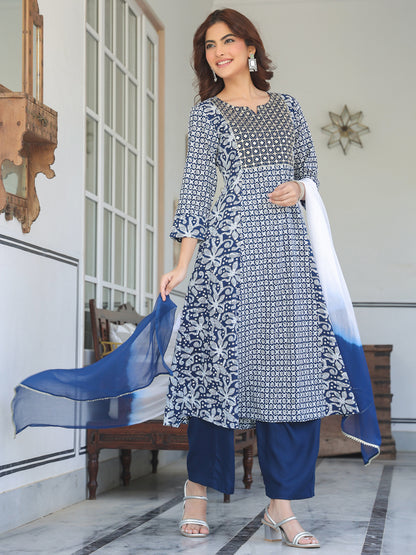 Janasya Dark Rayon Floral A-Line Kurta Set - Distacart