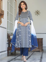 Thumbnail for Janasya Dark Rayon Floral A-Line Kurta Set