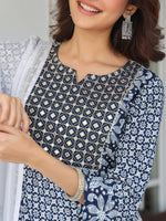 Thumbnail for Janasya Dark Rayon Floral A-Line Kurta Set