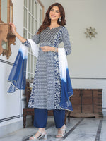 Thumbnail for Janasya Dark Rayon Floral A-Line Kurta Set
