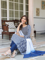 Thumbnail for Janasya Dark Rayon Floral A-Line Kurta Set