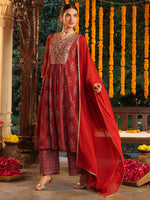 Thumbnail for Janasya Dark Georgette Yoke Embroidery A-Line Kurta Set