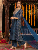 Thumbnail for Janasya Dark Georgette Ajrakh Anarkali Kurta Set