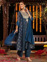 Thumbnail for Janasya Dark Georgette Ajrakh Anarkali Kurta Set