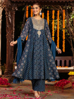 Thumbnail for Janasya Dark Georgette Ajrakh Anarkali Kurta Set