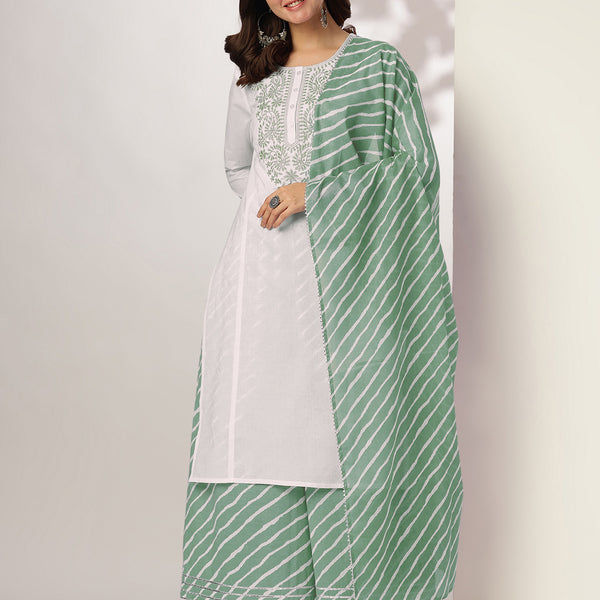 Janasya Light Cotton Yoke Embroidery Straight Kurta Set