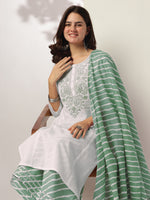 Thumbnail for Janasya Light Cotton Yoke Embroidery Straight Kurta Set