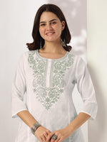 Thumbnail for Janasya Light Cotton Yoke Embroidery Straight Kurta Set