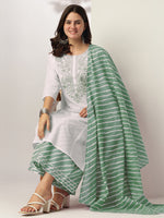 Thumbnail for Janasya Light Cotton Yoke Embroidery Straight Kurta Set
