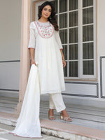 Thumbnail for Janasya Light Cotton Yoke Embroidery A-Line Kurta Set