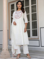 Thumbnail for Janasya Light Cotton Yoke Embroidery A-Line Kurta Set