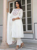 Thumbnail for Janasya Light Cotton Yoke Embroidery A-Line Kurta Set