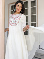 Thumbnail for Janasya Light Cotton Yoke Embroidery A-Line Kurta Set
