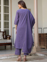 Thumbnail for Janasya Dark Cotton Embroidered A-Line Kurta Set