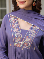 Thumbnail for Janasya Dark Cotton Embroidered A-Line Kurta Set