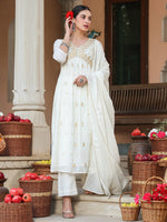 Thumbnail for Janasya Light Cotton Embroidered A-Line Kurta Set