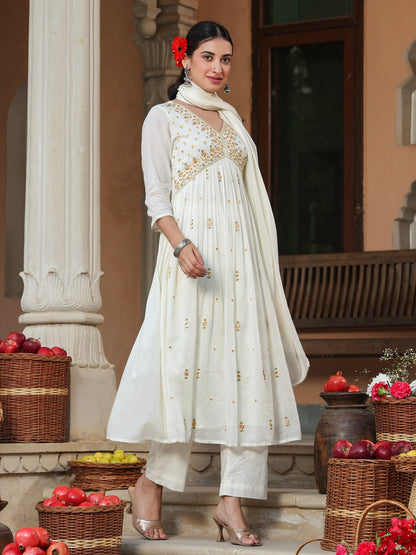 Janasya Light Cotton Embroidered A-Line Kurta Set - Distacart