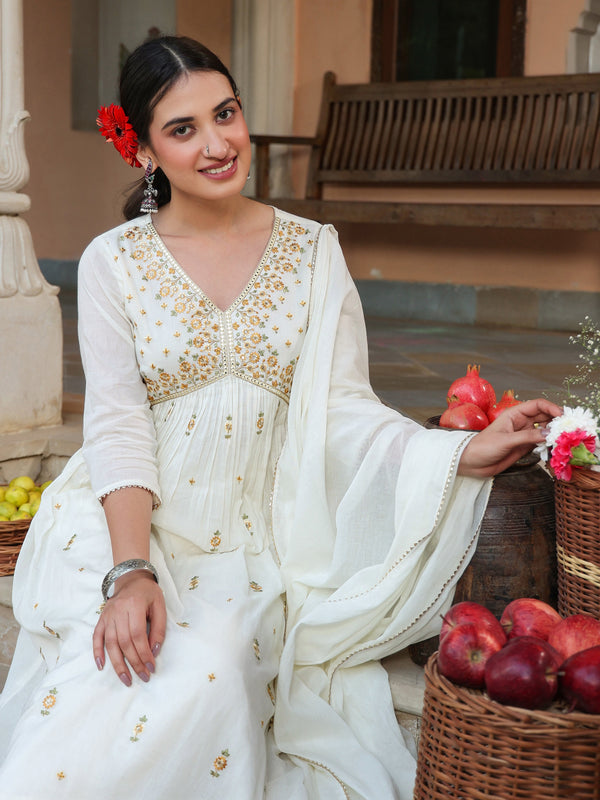 Janasya Light Cotton Embroidered A-Line Kurta Set