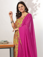 Thumbnail for Janasya Bright Cotton Floral Angrakha Kurta Set