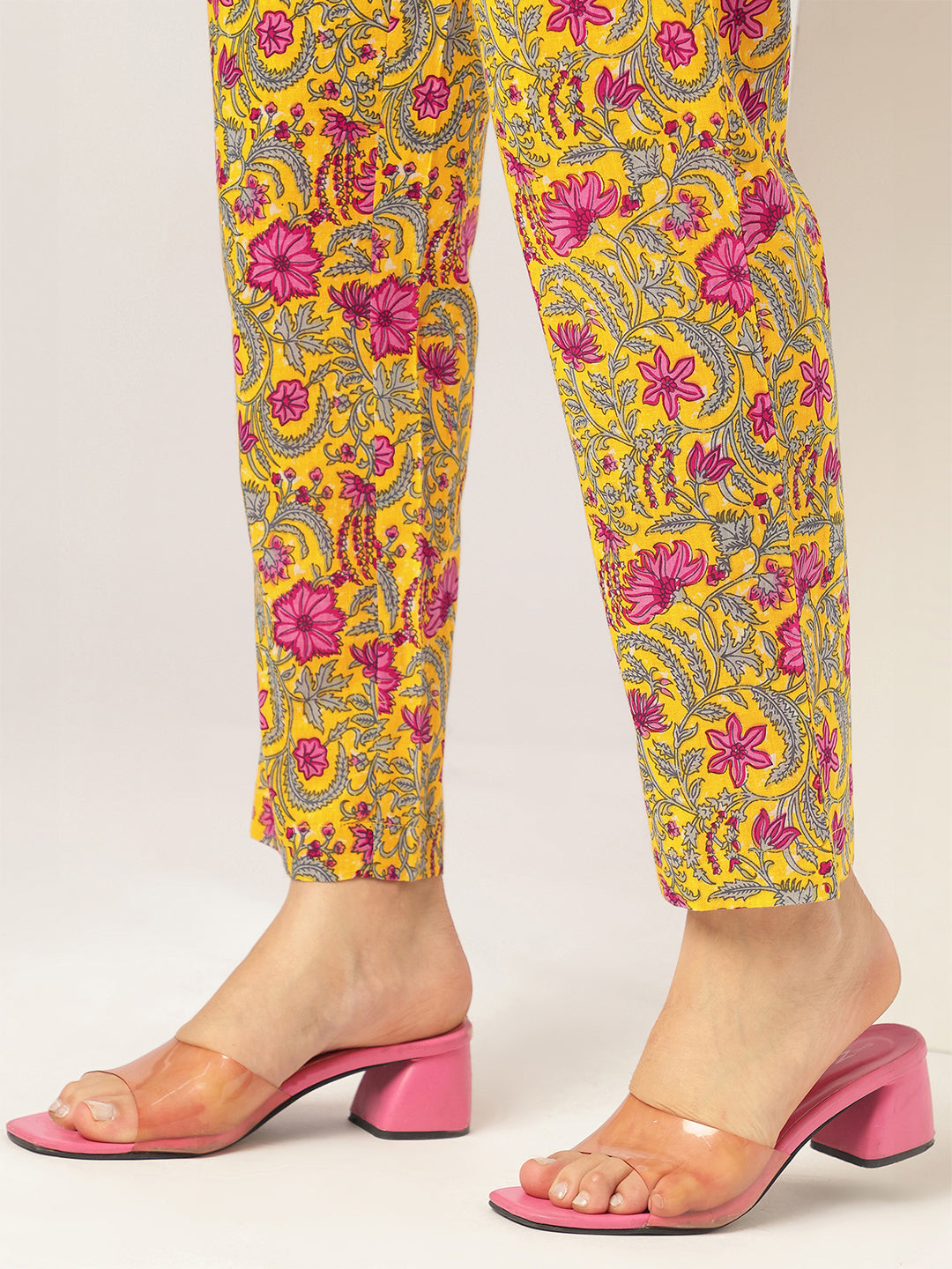 Janasya Bright Cotton Floral Angrakha Kurta Set