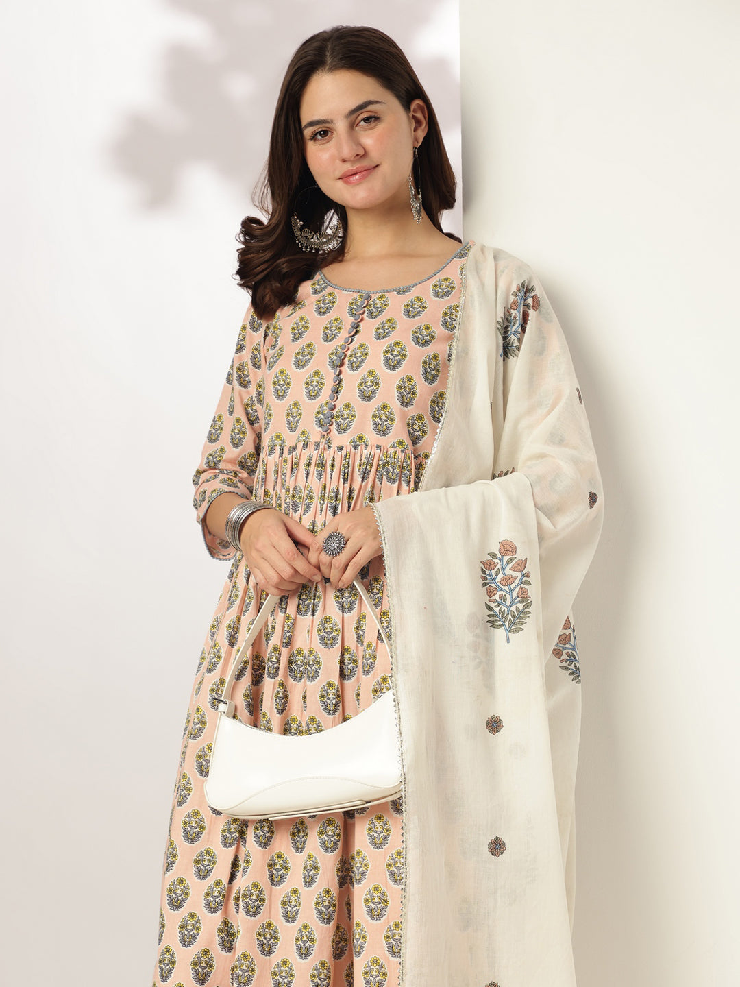 Janasya Light Cotton Floral A-Line Kurta Set
