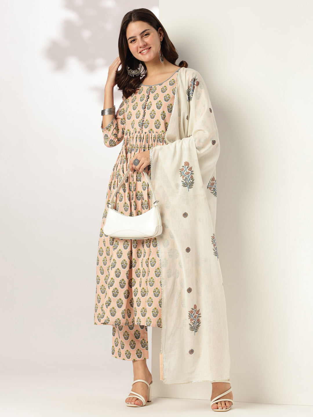 Janasya Light Cotton Floral A-Line Kurta Set - Distacart
