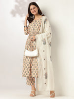 Thumbnail for Janasya Light Cotton Floral A-Line Kurta Set