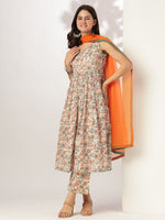 Thumbnail for Janasya Light Cotton Floral A-Line Kurta Set