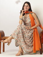 Thumbnail for Janasya Light Cotton Floral A-Line Kurta Set