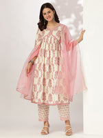 Thumbnail for Janasya Light Cotton Floral A-Line Kurta Set