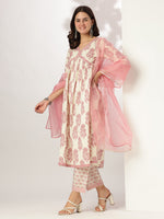 Thumbnail for Janasya Light Cotton Floral A-Line Kurta Set