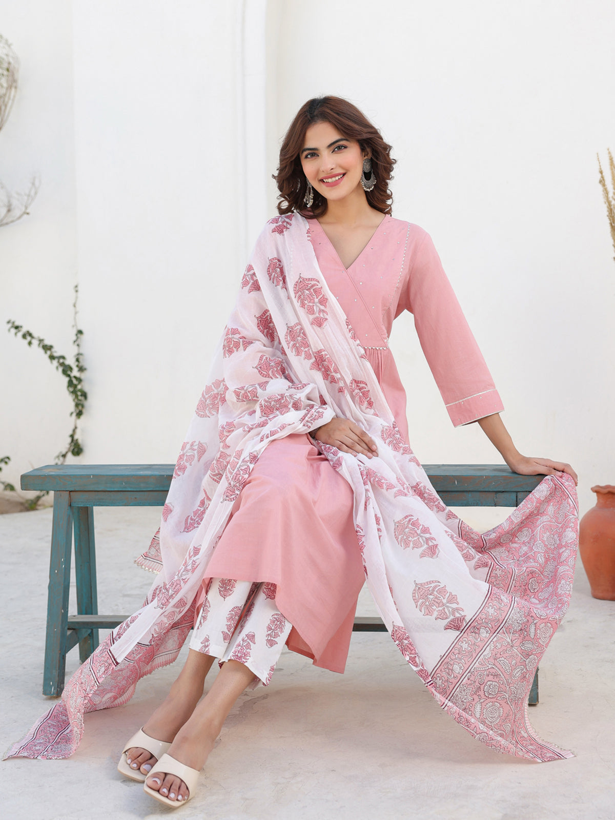 Janasya Light Cotton Embellished A-Line Kurta Set