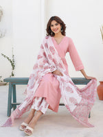 Thumbnail for Janasya Light Cotton Embellished A-Line Kurta Set