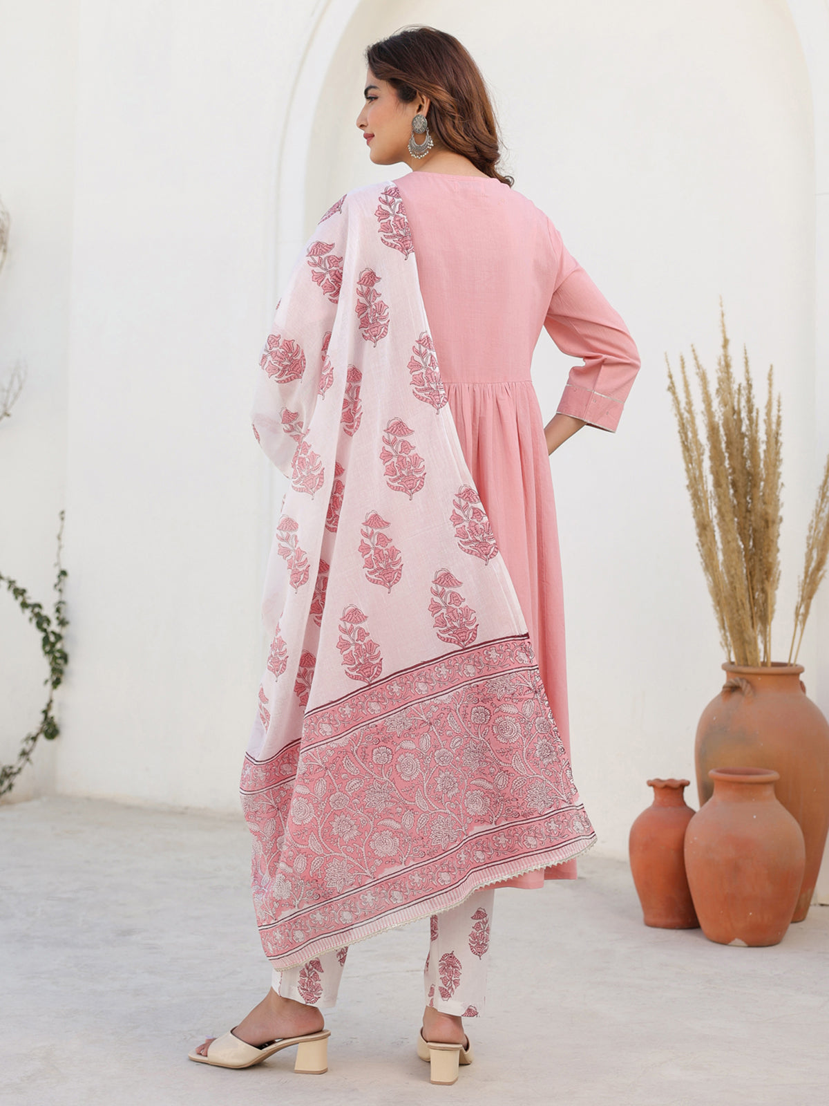 Janasya Light Cotton Embellished A-Line Kurta Set