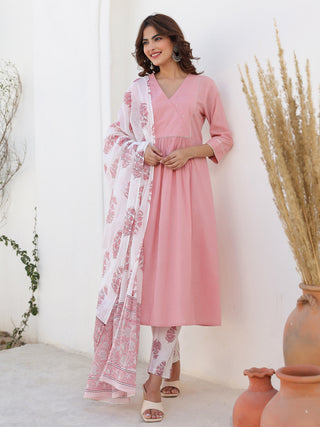 Janasya Light Cotton Embellished A-Line Kurta Set